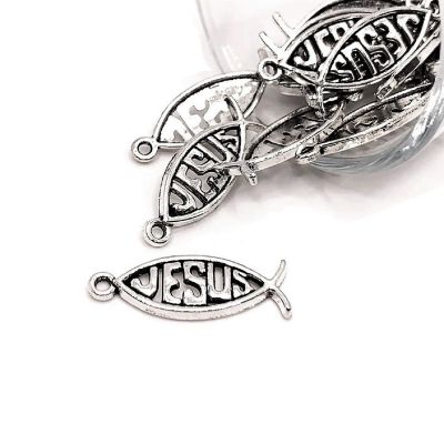 50 Pcs Silver Icthys Jesus Fish Charms Image 1