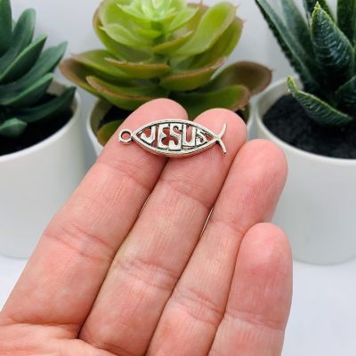 50 Pcs Silver Icthys Jesus Fish Charms Image 1