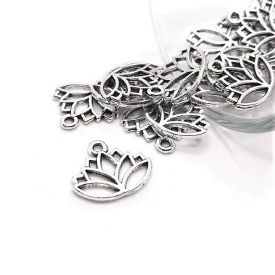 50 Pcs Silver Lotus Flower Charms Image 1