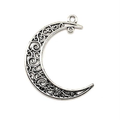 50 Pcs Silver Moon Double Hoop Charms Image 1