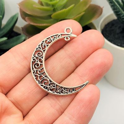 50 Pcs Silver Moon Double Hoop Charms Image 1