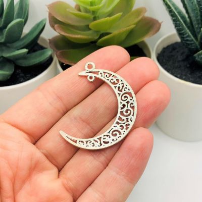50 Pcs Silver Moon Double Hoop Charms Image 2