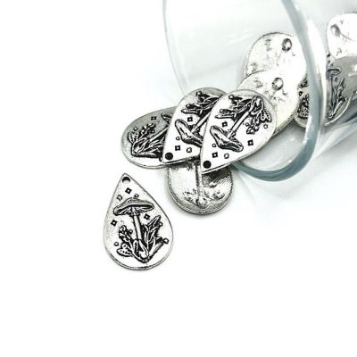 50 Pcs Silver Mushroom Charms Image 1