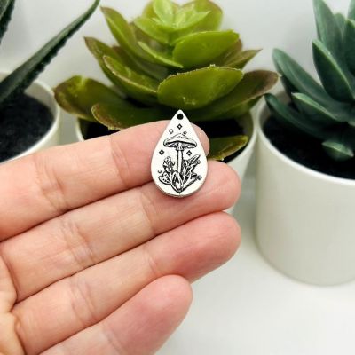50 Pcs Silver Mushroom Charms Image 1