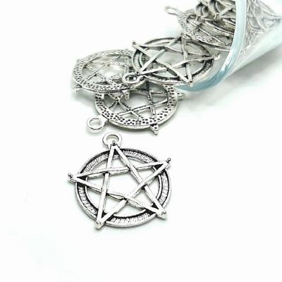 50 Pcs Silver Pentacle Witch Charms Image 1