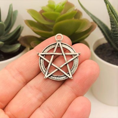 50 Pcs Silver Pentacle Witch Charms Image 1