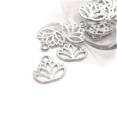 50 Pcs Silver Plated Lotus Flower Charms Image 1