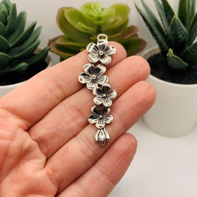 50 Pcs Silver Plum Blossom Charms Image 1