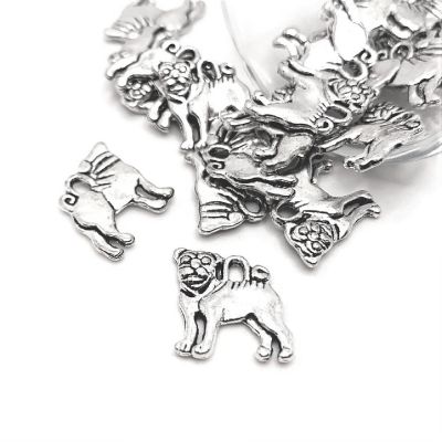 50 Pcs Silver Pug Dog Charms Image 1