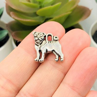 50 Pcs Silver Pug Dog Charms Image 1