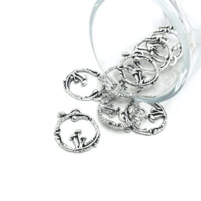 50 Pcs Silver Round Mushroom Charms Image 1