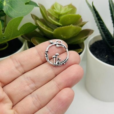 50 Pcs Silver Round Mushroom Charms Image 1