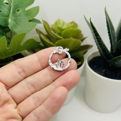 50 Pcs Silver Round Mushroom Charms Image 2