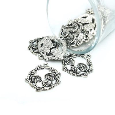 50 Pcs Silver Round Mushroom Charms Image 1