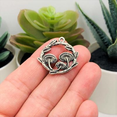 50 Pcs Silver Round Mushroom Charms Image 1