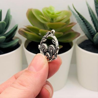 50 Pcs Silver Round Mushroom Charms Image 3