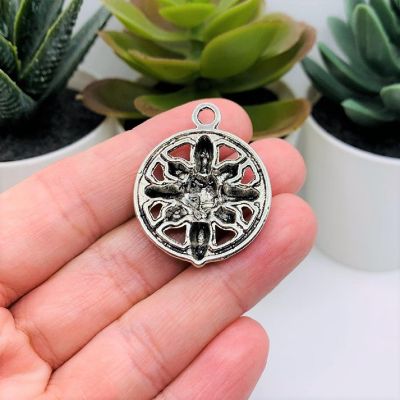 50 Pcs Silver Round Skull Pendant Charms Image 2