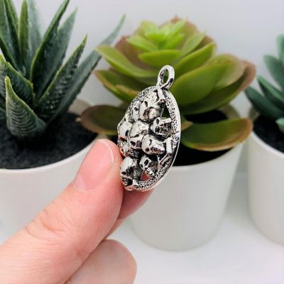 50 Pcs Silver Round Skull Pendant Charms Image 3