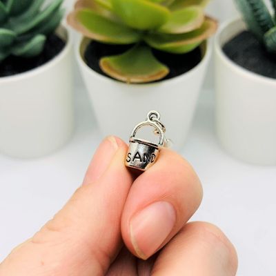 50 Pcs Silver Sand Pail 3D Charms Image 3