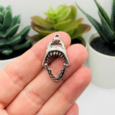 50 Pcs Silver Shark Moveable Jaw Charms Image 1