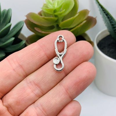 50 Pcs Silver Stethoscope Doctor Charms Image 1