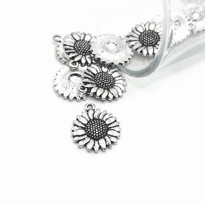 50 Pcs Silver Sunflower Head Charms Image 1