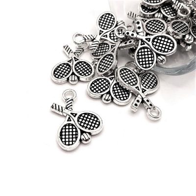 50 Pcs Silver Tennis Racket Charms Image 1