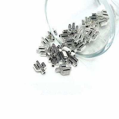 50 Pcs Silver Tiny Saguaro Spacer Beads Image 1