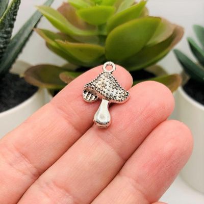 50 Pcs Silver Toadstool Mushroom Charms Image 1