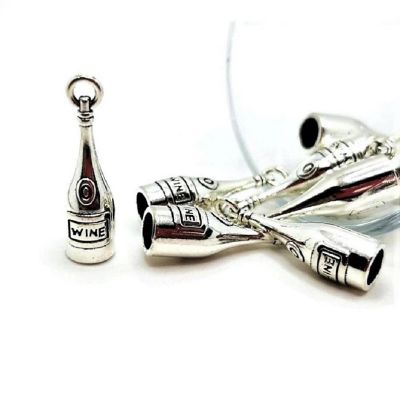 50 Pcs Silver Wine Bottle 3D Charms Image 1