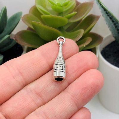 50 Pcs Silver Wine Bottle 3D Charms Image 1