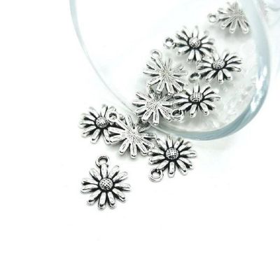 50 Pcs Small Silver Flower Charms Image 1
