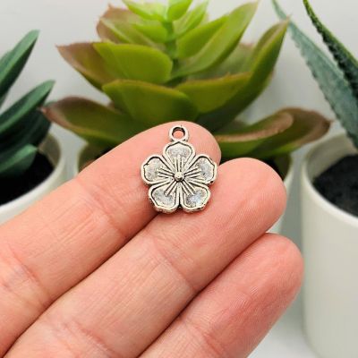 50 Pcs Small Silver Flower Charms Image 1