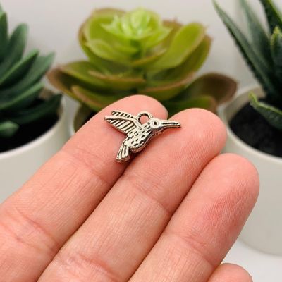 50 Pcs Small Silver Hummingbird Charms Image 1
