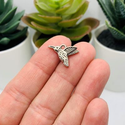 50 Pcs Small Silver Hummingbird Charms Image 2