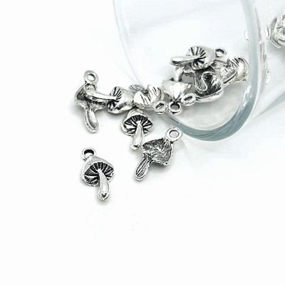 50 Pcs Small Silver Mushroom Charms Image 1