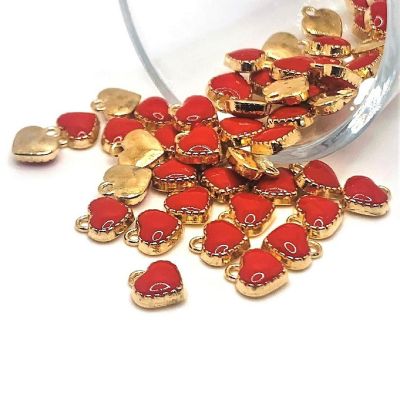 50 Pcs Tiny Red Heart Charms Image 1