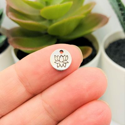 50 Pcs Tiny Silver Lotus Coin Charms Image 1