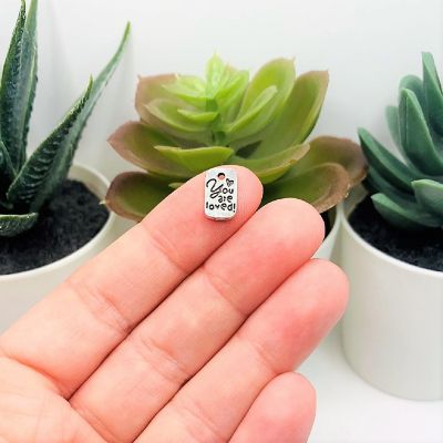 50 Pcs Tiny Silver You Are Loved Charms Image 1