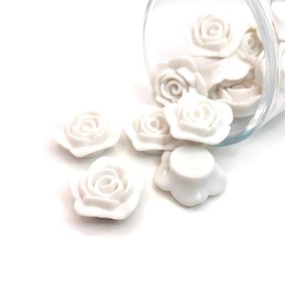 50 Pcs White Chunky Rose Flower Beads Image 1