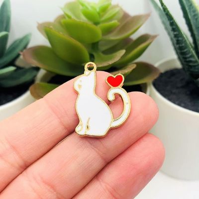 50 Pcs White Enamel Cat with Hearts Image 1
