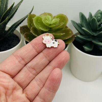 50 Pcs White Enamel Cow Charms Image 1