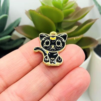 50 Pcs Witchy Black Enamel Cat Charms Image 1