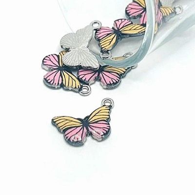 50 Pcs Yellow Striped Butterfly Charms Image 1