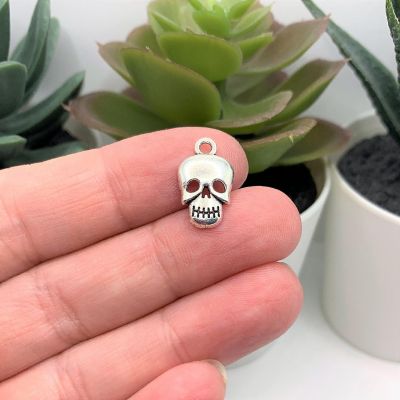 50 Pieces Halloween Silver Skull Charms Image 1