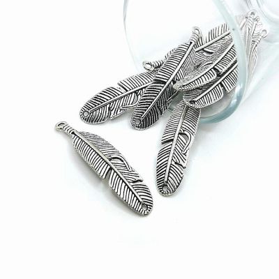 50 Pieces Silver Feather Connector Charm Image 1