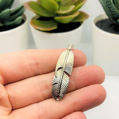 50 Pieces Silver Feather Connector Charm Image 1