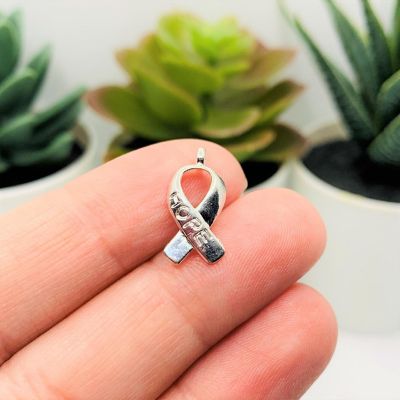 50 Pieces Silver Hope Ribbon Charms Image 1