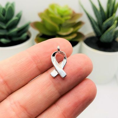 50 Pieces Silver Hope Ribbon Charms Image 2