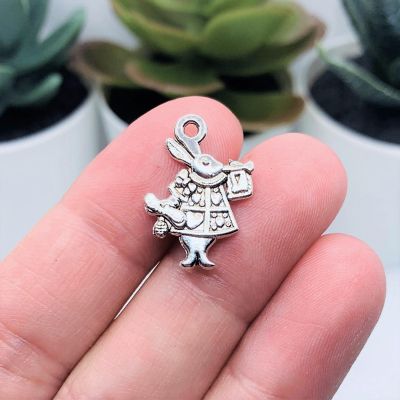 50 Pieces Silver White Rabbit Charms Image 1